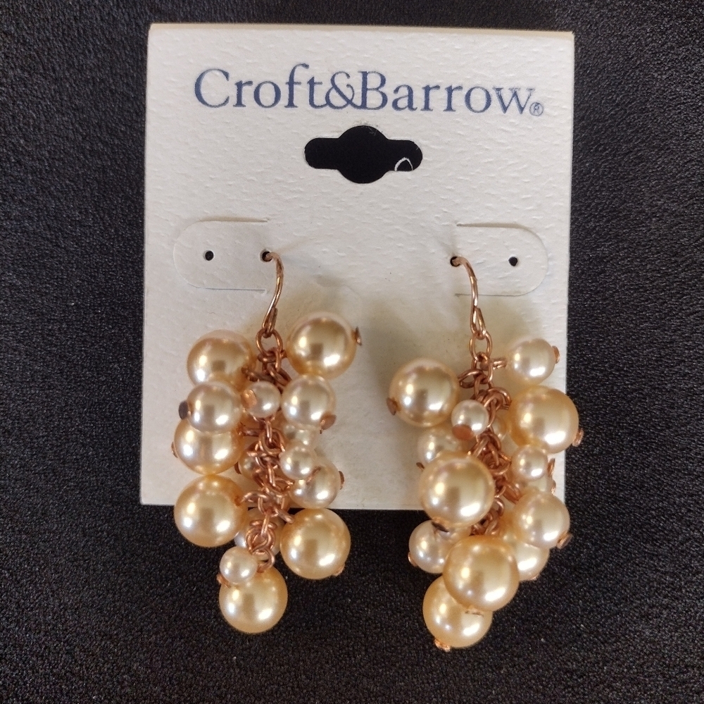 Croft & Barrow Rose Gold Pearl Drop Earrings NWT